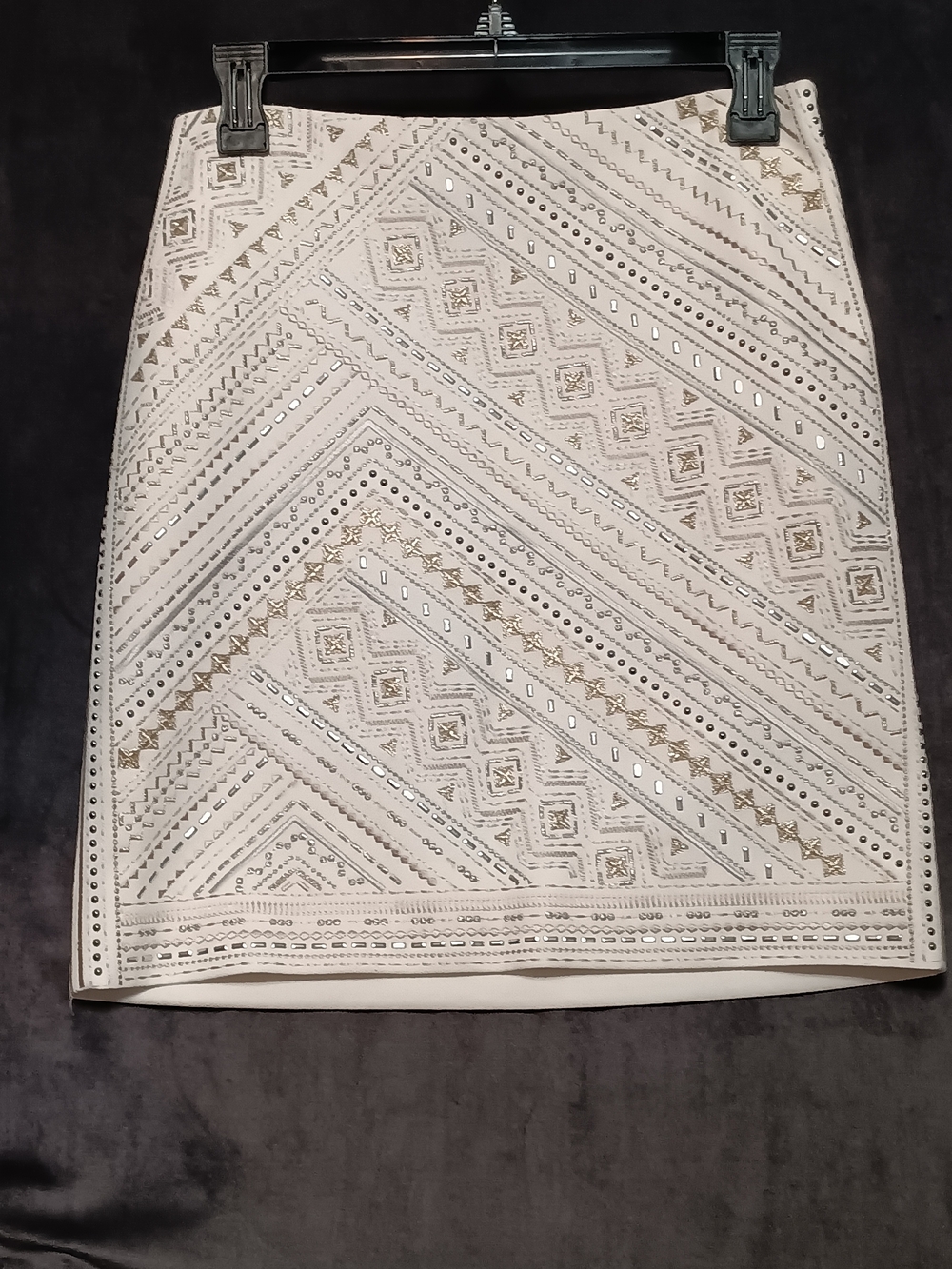 White House Black Market Ivory Beaded  Skirt